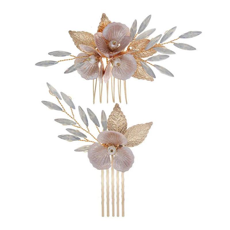 Wedding Hair Comb Bridal Hair Combs Golden Flower Leaf Headpiece Women Headband
