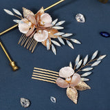 Wedding Hair Comb Bridal Hair Combs Golden Flower Leaf Headpiece Women Headband