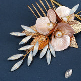 Wedding Hair Comb Bridal Hair Combs Golden Flower Leaf Headpiece Women Headband