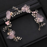Pink Flower Hair Accessories Crystal Pearl Hair Band