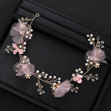 Pink Flower Hair Accessories Crystal Pearl Hair Band