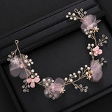 Pink Flower Hair Accessories Crystal Pearl Hair Band