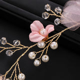 Pink Flower Hair Accessories Crystal Pearl Hair Band