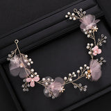 Pink Flower Hair Accessories Crystal Pearl Hair Band