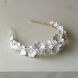 Ceramic Flower Bridal Crown Headband High Pearls Wedding Hair Accessories