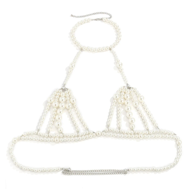 Pearl Beads Romantic Chest Chain Bra Women Sexy Body Jewelry
