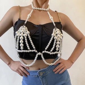 Pearl Beads Romantic Chest Chain Bra Women Sexy Body Jewelry