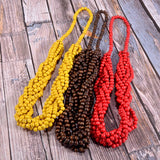 African Wood Statement Bib Collar Necklace