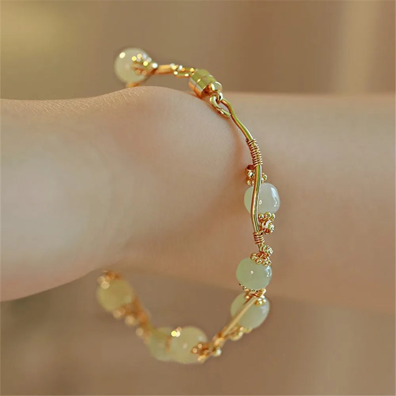 Natural Hetian Jade Beads Bracelet for Women