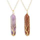 Wire Wrap Natural Crystal Hexagonal Column Tree Of Life Necklace