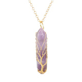 Wire Wrap Natural Crystal Hexagonal Column Tree Of Life Necklace
