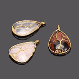 Water Drop Tree Pendant Wire Wrap Reiki - Opal Amethyst Tiger Eye Stone Healing