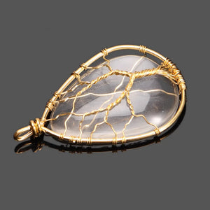 Water Drop Tree Pendant Wire Wrap Reiki - Opal Amethyst Tiger Eye Stone Healing
