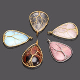 Water Drop Tree Pendant Wire Wrap Reiki - Opal Amethyst Tiger Eye Stone Healing