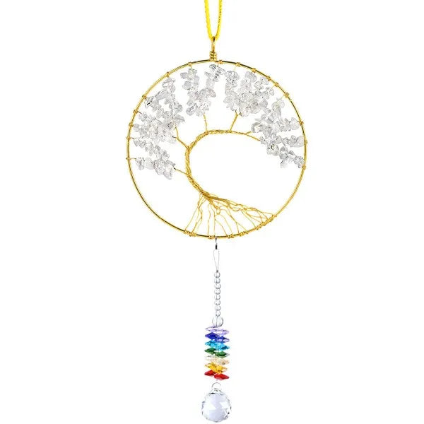 Wire Wrapped Tree of Life Healing Rock Quartz Hang Decorations