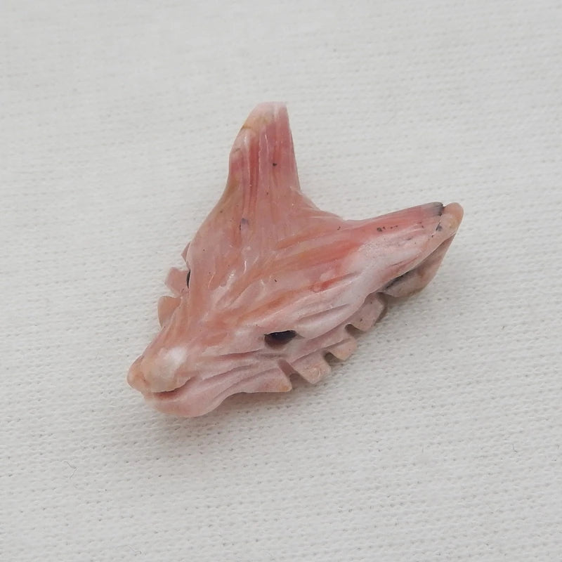 Rhodonite Wolf Head Pendant Bead Natural Stone Carved Animal Necklace