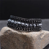 Women Bracelets Round Stone Leather Wrap Beaded Cuff Jewelry