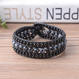 Women Bracelets Round Stone Leather Wrap Beaded Cuff Jewelry