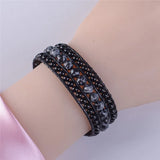 Women Bracelets Round Stone Leather Wrap Beaded Cuff Jewelry
