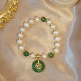 Women Bracelet Natural Pearl Buddha Statue Character