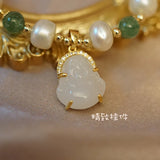 Women Bracelet Natural Pearl Buddha Statue Character