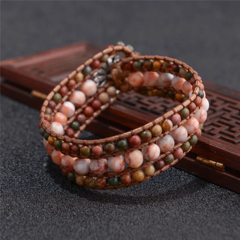 Women 3-Layer Leather Wrap Bracelet Beaded Bracelet for Girls
