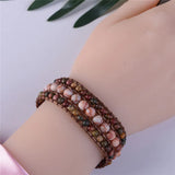 Women 3-Layer Leather Wrap Bracelet Beaded Bracelet for Girls