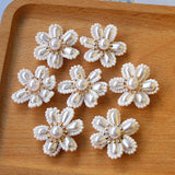 Woven Crochet Pearl Beading Flower Sticker Ornament Accessories 10pcs
