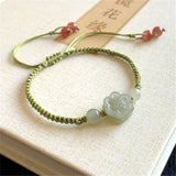 Hetian Jade Rope Bracelet Six Petal Flower