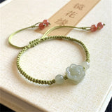 Hetian Jade Rope Bracelet Six Petal Flower