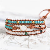 Opal Stone Rhinestone 3 Rows Leather Bracelet Fancy Femme Boho Bracelets