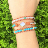 Opal Stone Rhinestone 3 Rows Leather Bracelet Fancy Femme Boho Bracelets