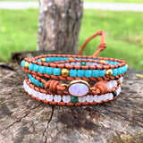 Opal Stone Rhinestone 3 Rows Leather Bracelet Fancy Femme Boho Bracelets