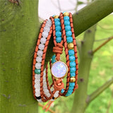 Opal Stone Rhinestone 3 Rows Leather Bracelet Fancy Femme Boho Bracelets