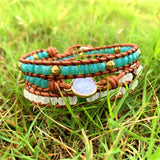 Opal Stone Rhinestone 3 Rows Leather Bracelet Fancy Femme Boho Bracelets