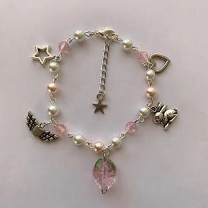 Beaded Rabbit Strawberry Bracelet Retro Gothic Y2K
