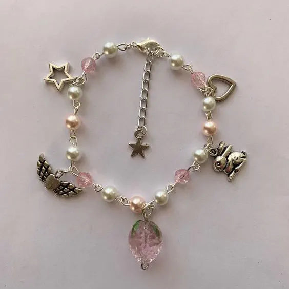 Beaded Rabbit Strawberry Bracelet Retro Gothic Y2K