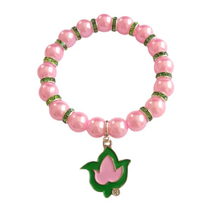 Adjustable Pink Pearl Greek Number Heart Maple Leaf Bracelet