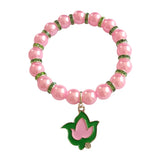 Adjustable Pink Pearl Greek Number Heart Maple Leaf Bracelet