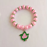 Adjustable Pink Pearl Greek Number Heart Maple Leaf Bracelet