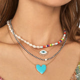 Crystal Beads Bohemian Choker Necklace with Freshwater Pearl Pendant