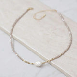 Crystal Beads Bohemian Choker Necklace with Freshwater Pearl Pendant