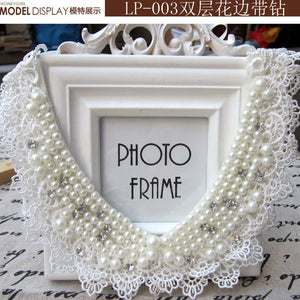 Vintage Crystal Collar Necklace with Lace Beads Pearls