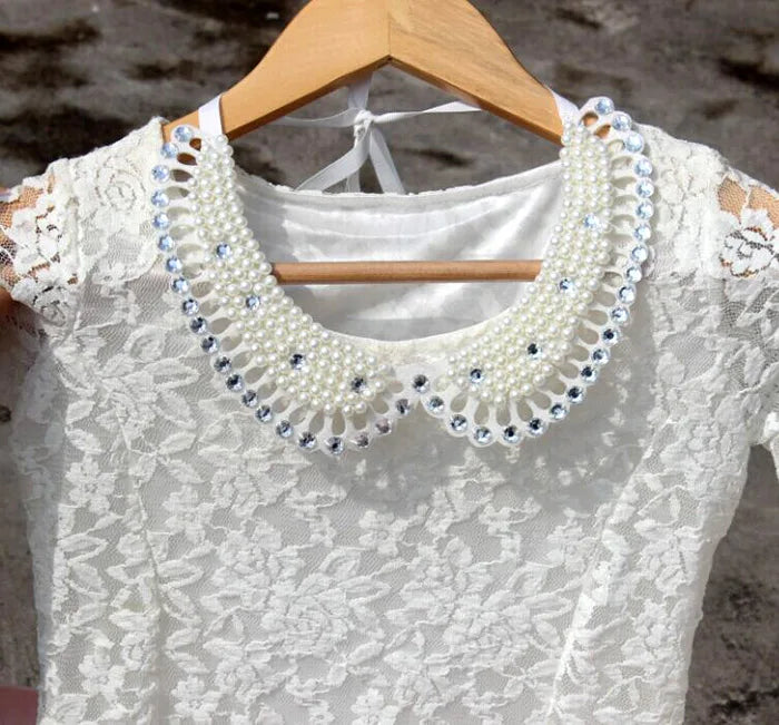 Vintage Crystal Collar Necklace with Lace Beads Pearls