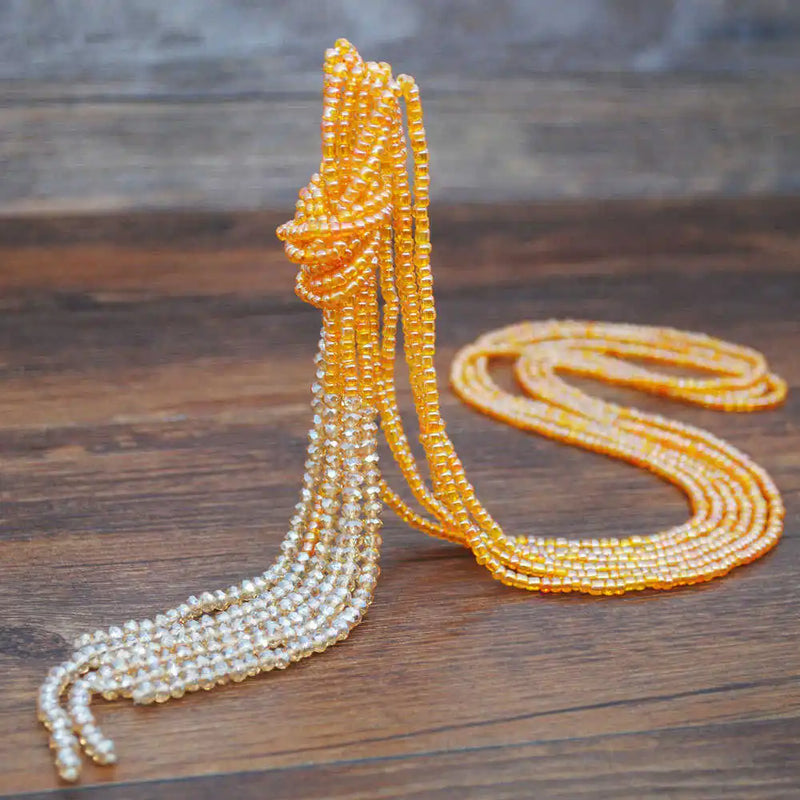 Colorful Bead Necklace Crystal Tassel Sweater Chain Bohemian Style