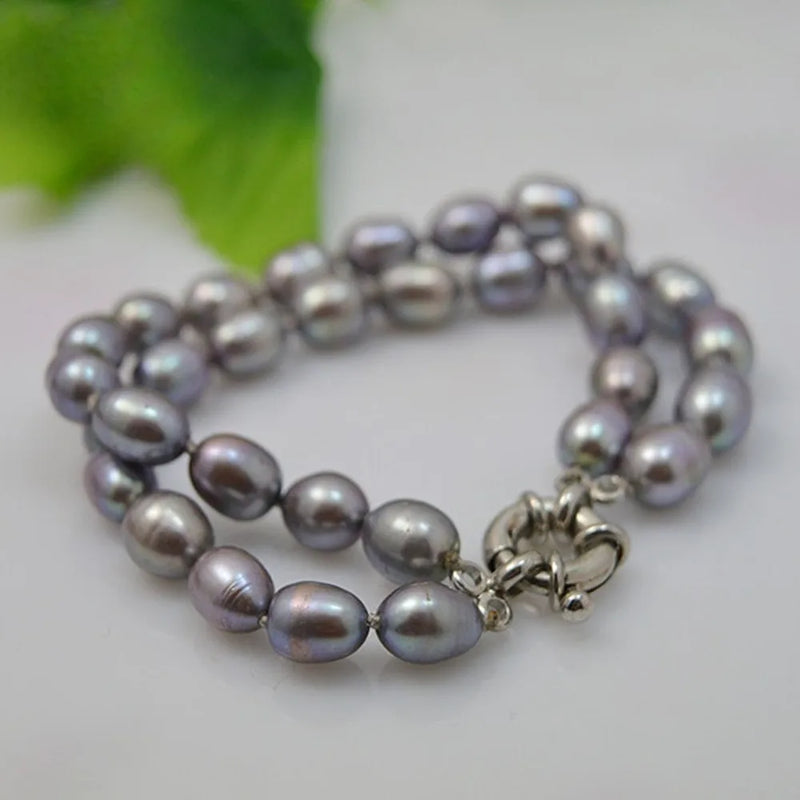 Gray Freshwater Rice Pearl Bracelet for Women Jewelry