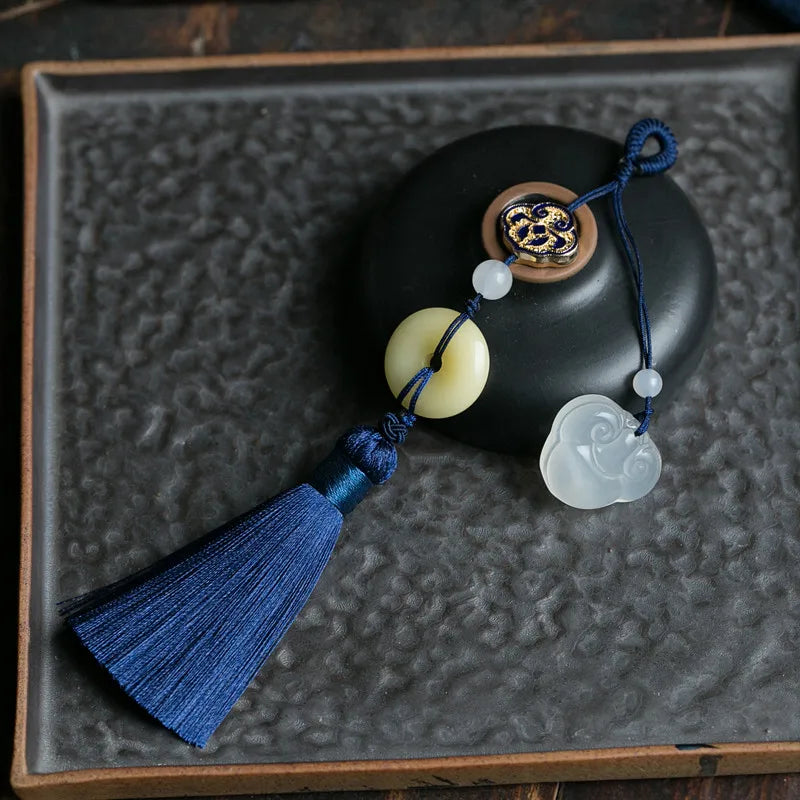 Nature Jade Bead Tassel Fan Pendant Bag Hanfu Accessories Charms
