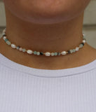 Crystal Jewelry Cluster Necklace with Semi-Precious Stone and Pearls
