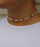Crystal Jewelry Cluster Necklace with Semi-Precious Stone and Pearls