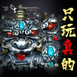 S925 Sterling Silver Bracelet Carving Brave Xiu Retro Chinese Hip-Hop Wind